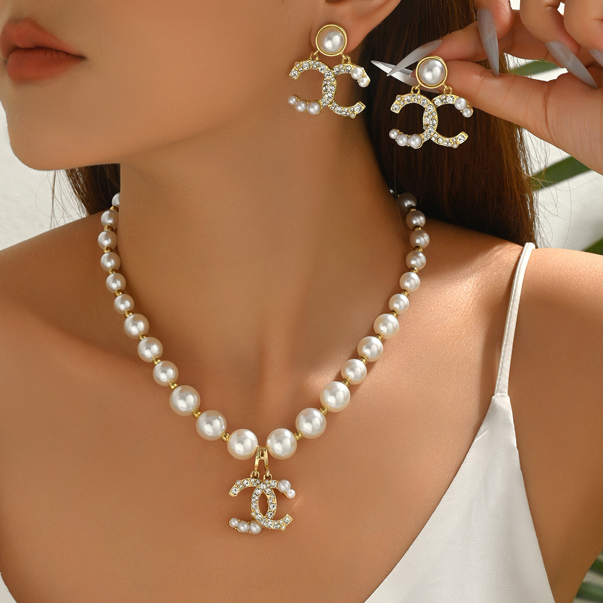 Necklace Earrings Geometric Luxury European & American Style Pearl Jewelry Set