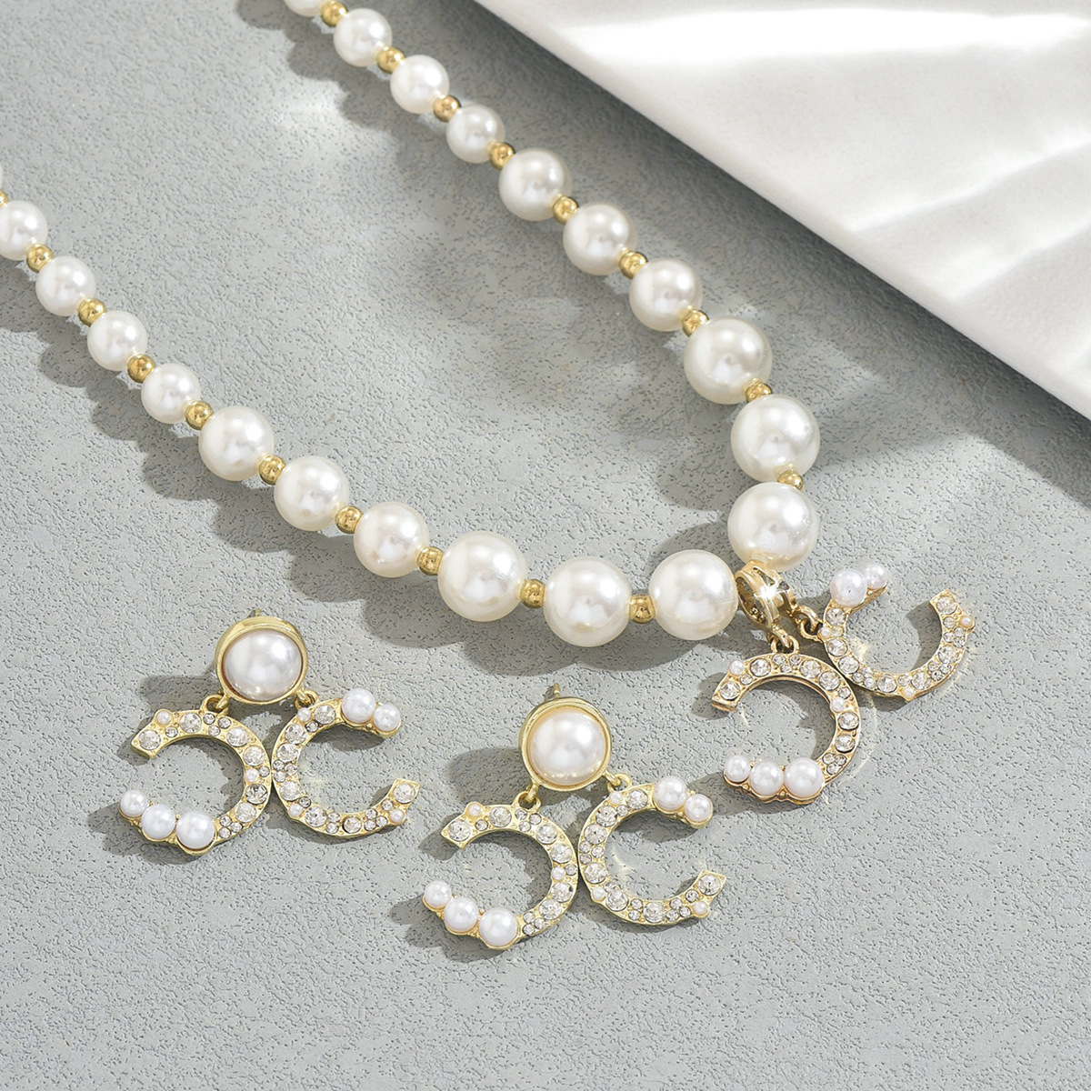 Necklace Earrings Geometric Luxury European & American Style Pearl Jewelry Set - view 2