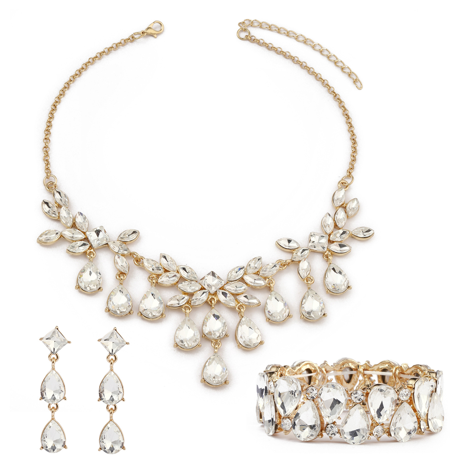 3-Piece Necklace Earrings Bracelet Crystal Water Drop Bridal Jewelry Set - view 2