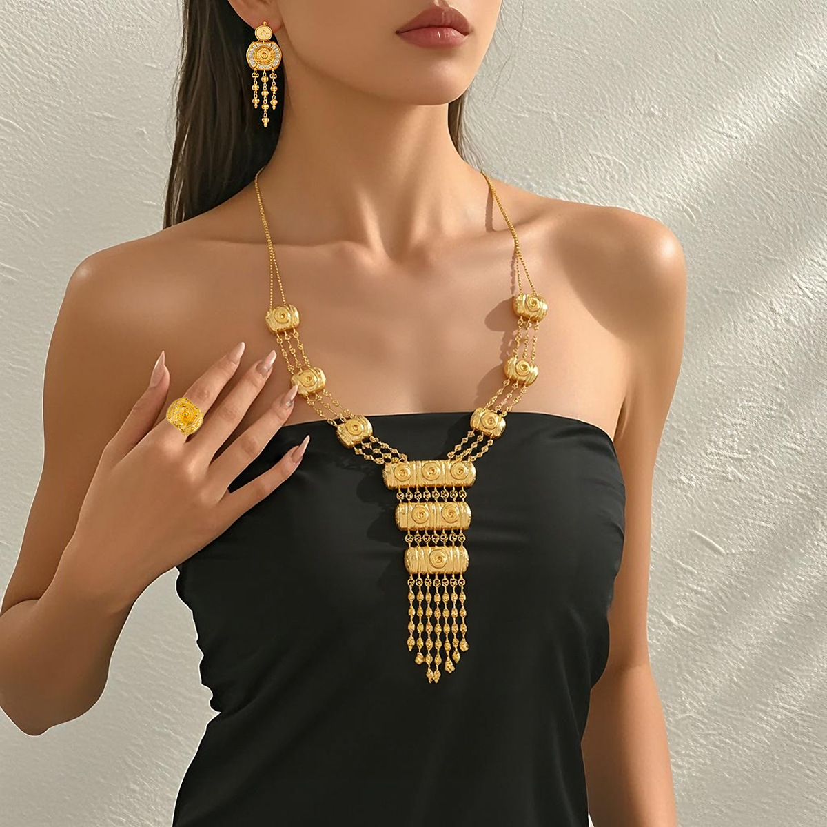 3-Piece Ring Necklace Earrings European & American Style Jewelry Set