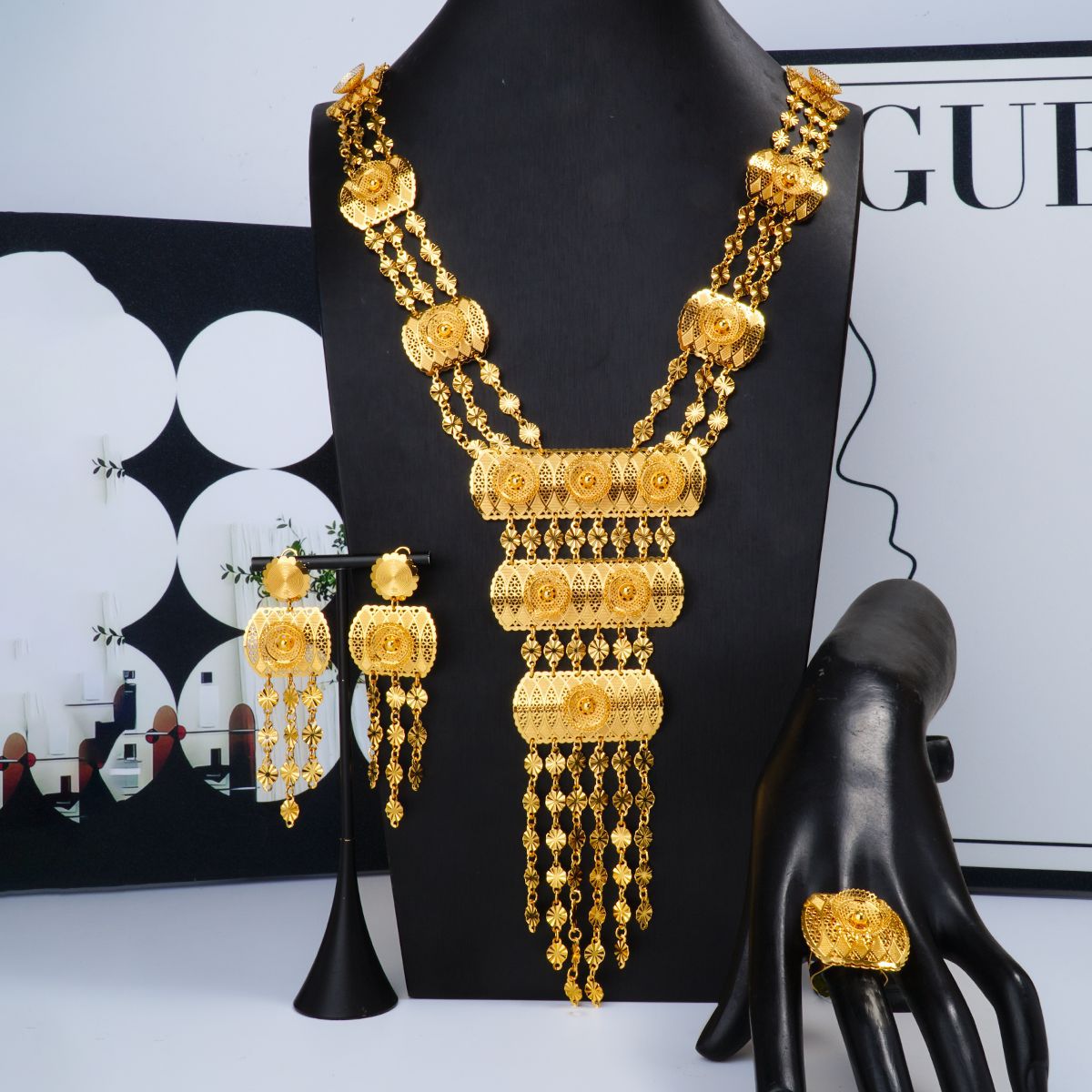 3-Piece Ring Necklace Earrings European & American Style Jewelry Set - view 2