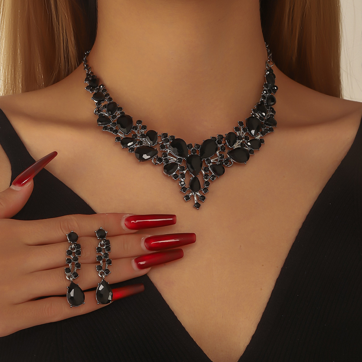 Necklace Earrings European & American Style Crystal Bridal W Jewelry Set - view 2