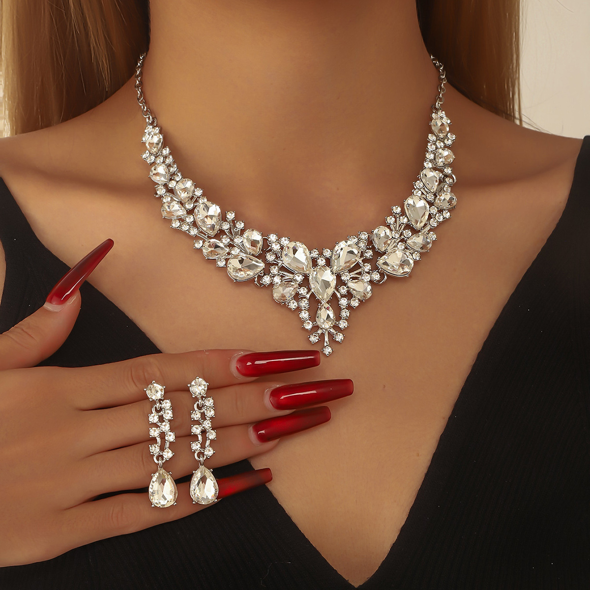 Necklace Earrings European & American Style Crystal Bridal W Jewelry Set thumbnail 4