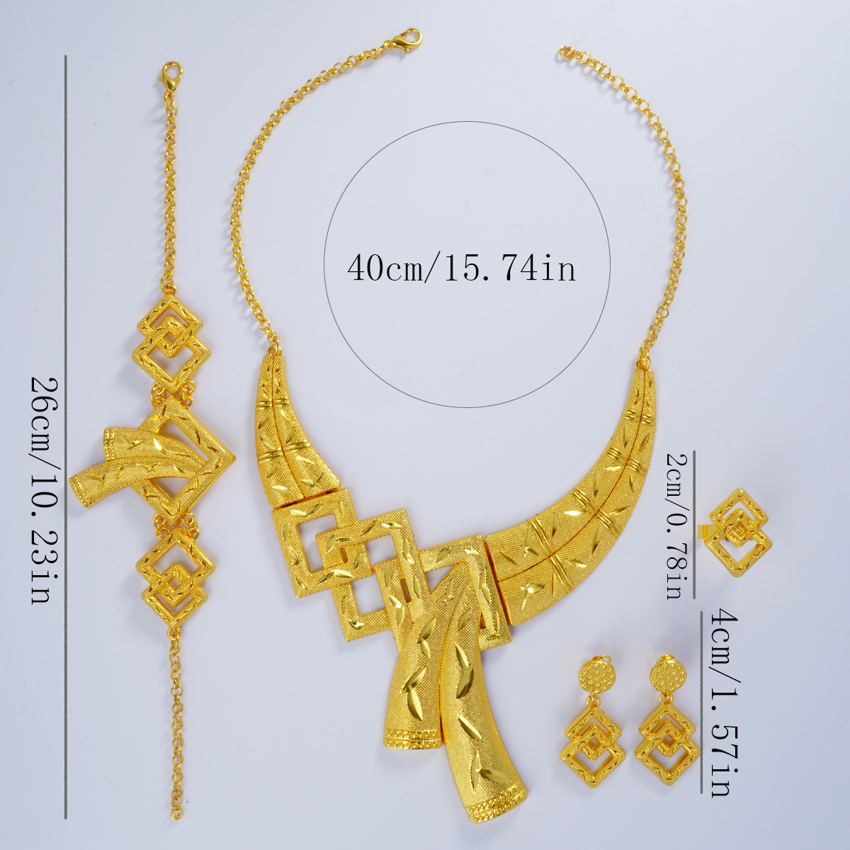 Ring Necklace Earrings Bracelet Exaggerated Dubai Middle East Africa Jewelry Set thumbnail 4