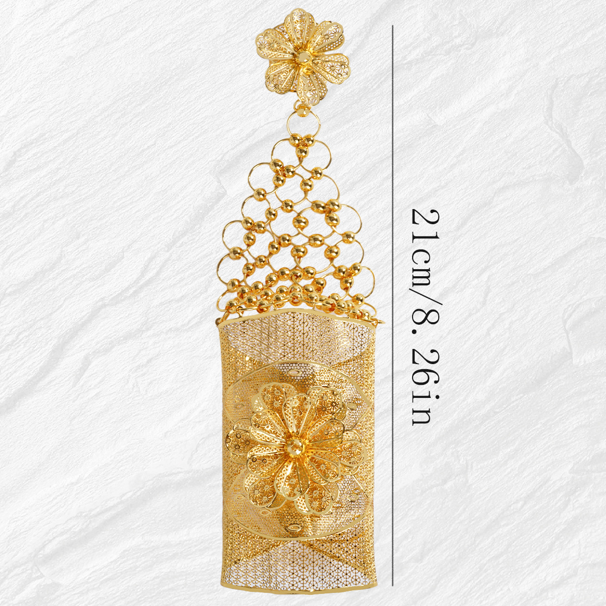 24K Gold Plated Ring Bracelet Hollow Exaggerated Flower Wedding Banq Jewelry Set thumbnail 4