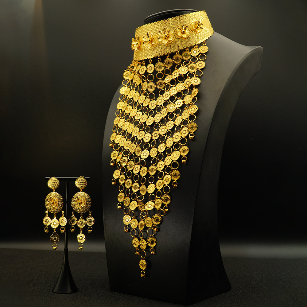 2-Piece Gold Plated Necklace Earrings Flower Bridal Wedd Jewelry Set - view 2