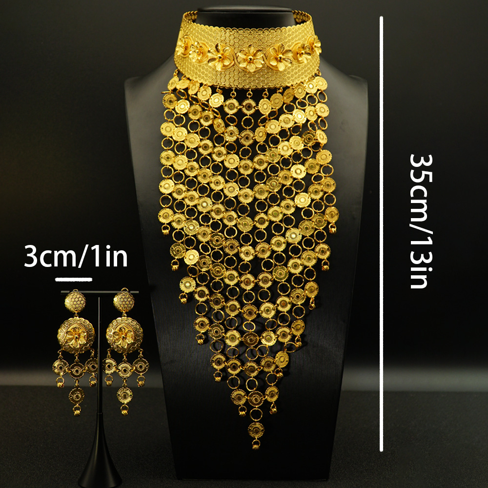 2-Piece Gold Plated Necklace Earrings Flower Bridal Wedd Jewelry Set thumbnail 4