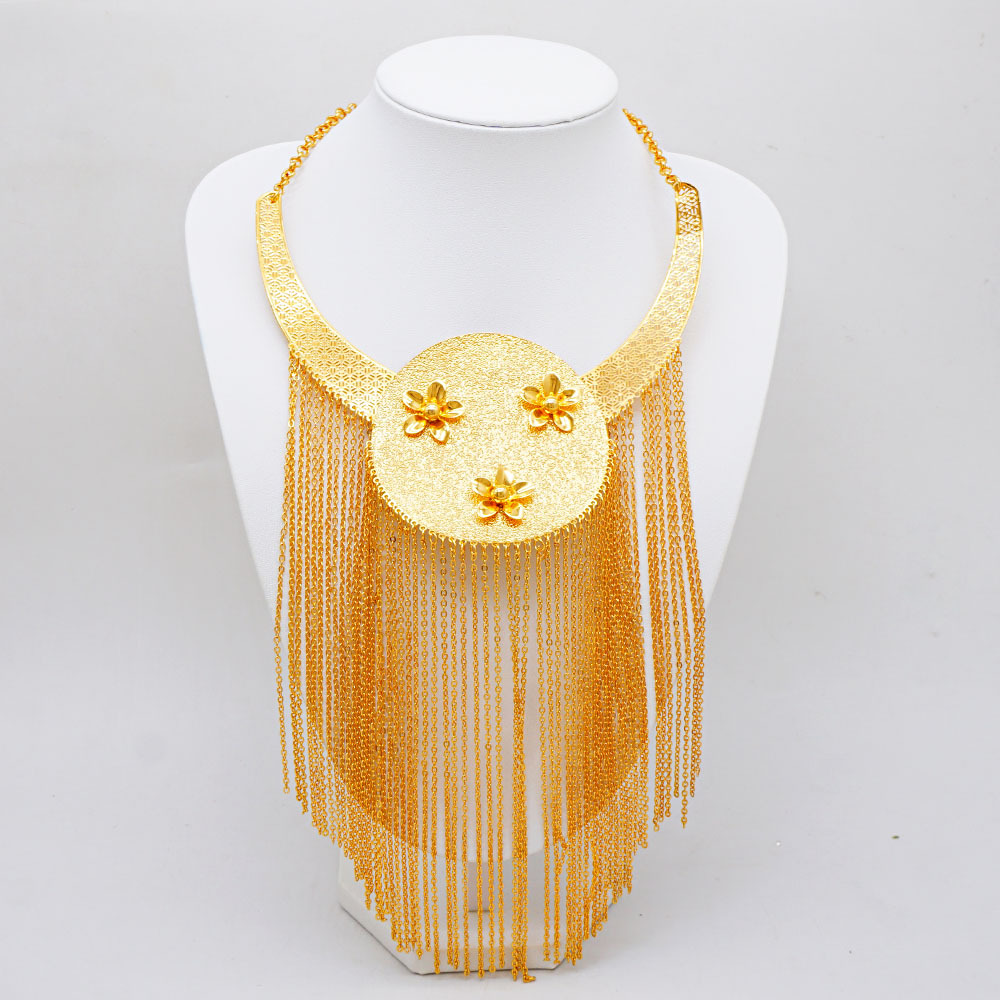 18K Gold Plated Ring Necklace Earrings Bracelet Tassel W Jewelry Set