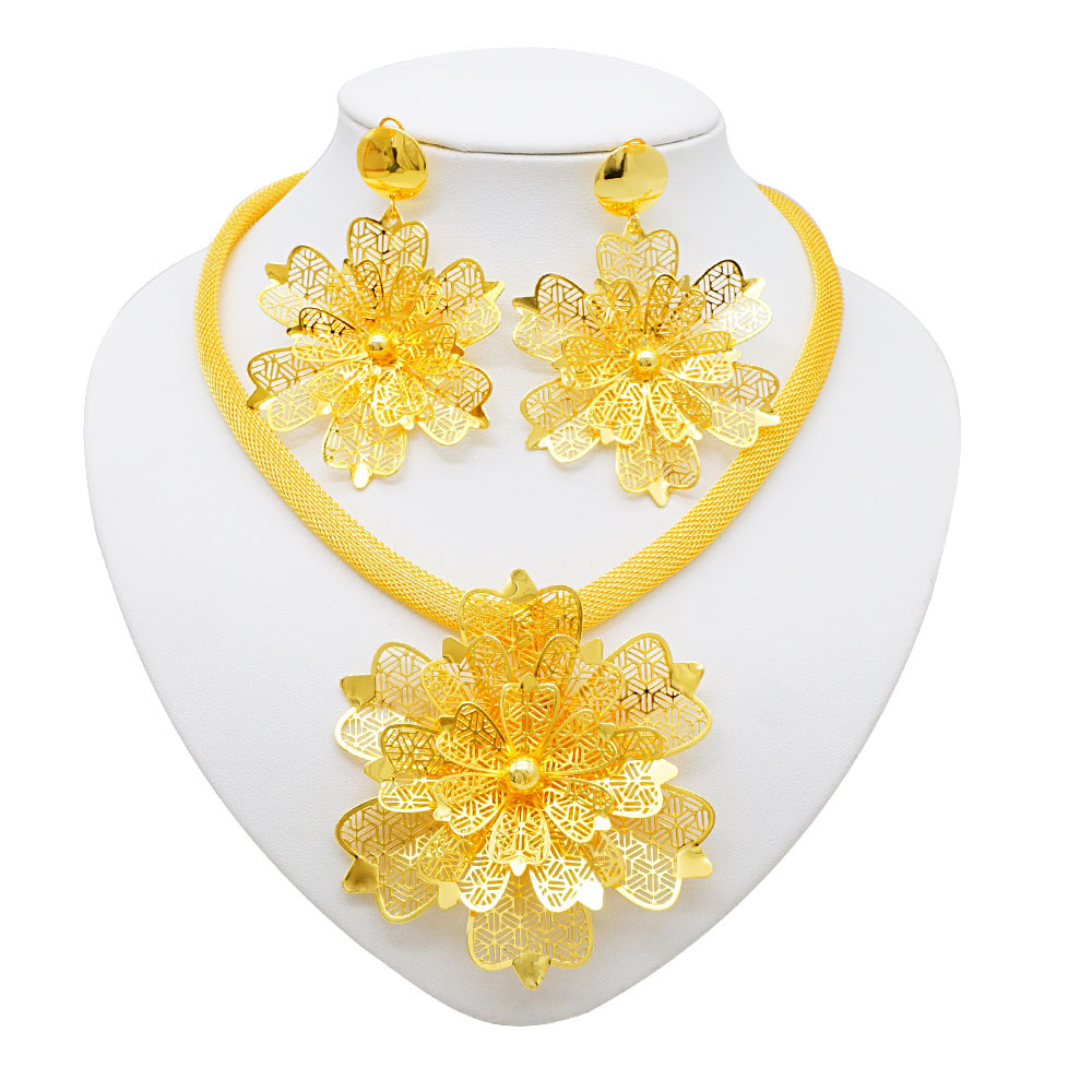 24K Gold Plated 2-Piece Necklace Earrings Jewelry Set