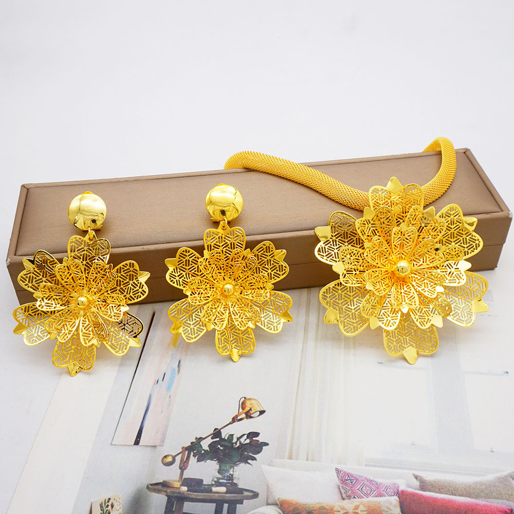 24K Gold Plated 2-Piece Necklace Earrings Jewelry Set - view 2