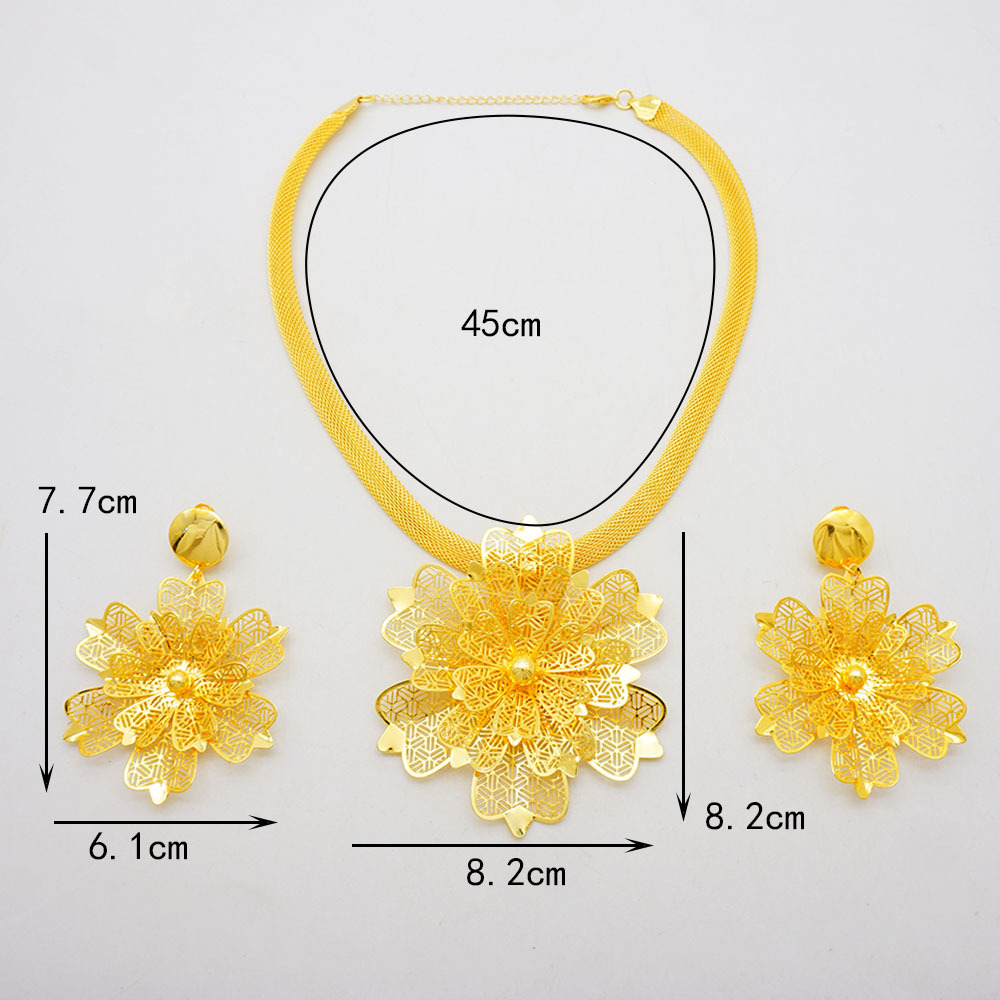 24K Gold Plated 2-Piece Necklace Earrings Jewelry Set thumbnail 4