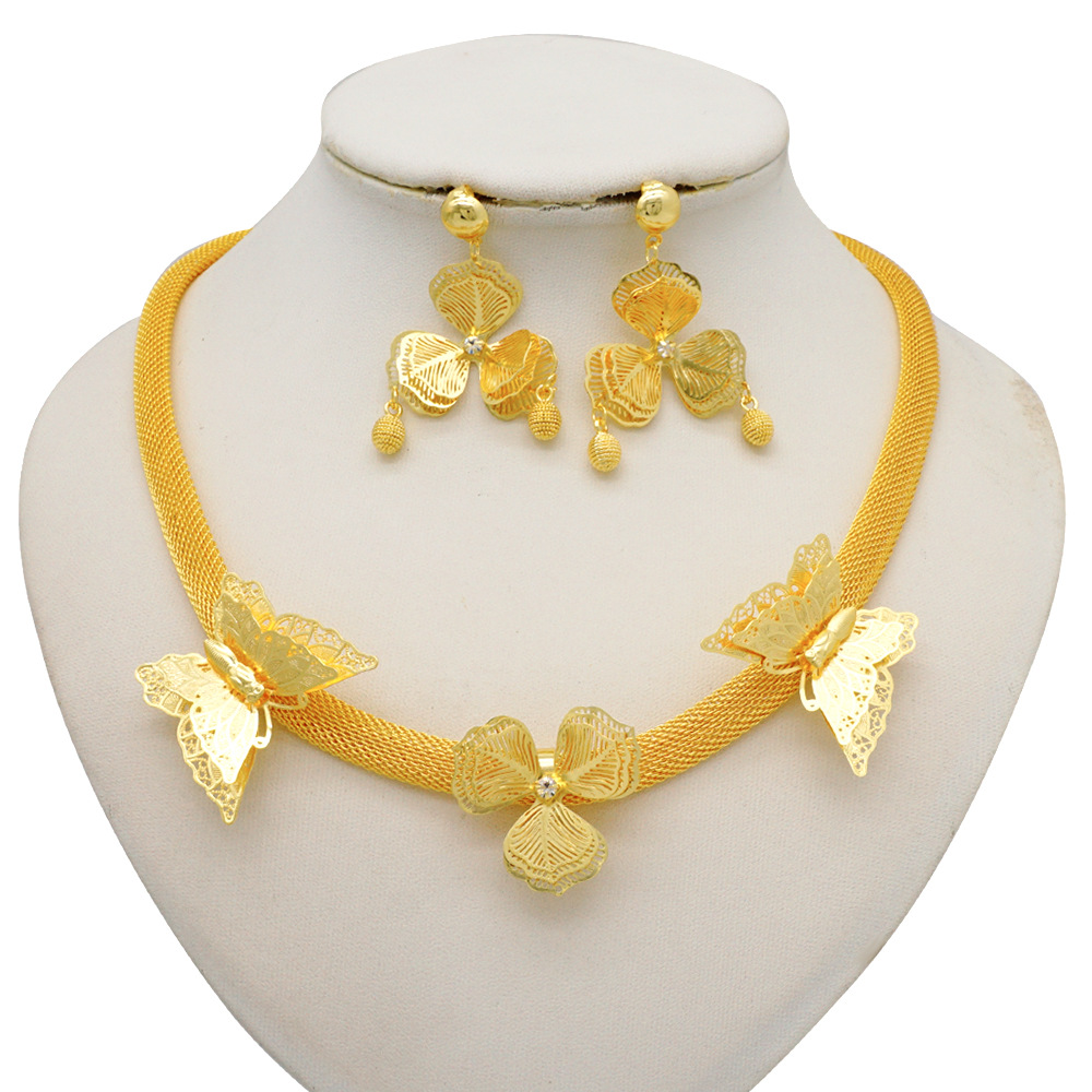24K Gold Plated Necklace Earrings Middle East Af Jewelry Set