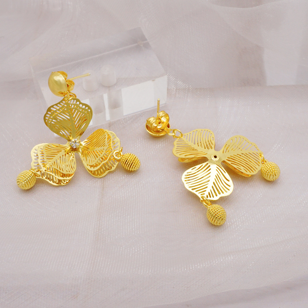24K Gold Plated Necklace Earrings Middle East Af Jewelry Set thumbnail 5