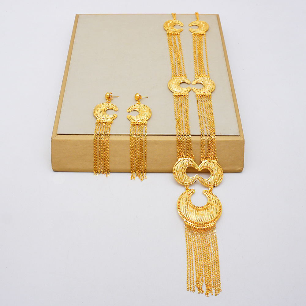 Gold Plated Necklace Earrings Jewelry Set thumbnail 5