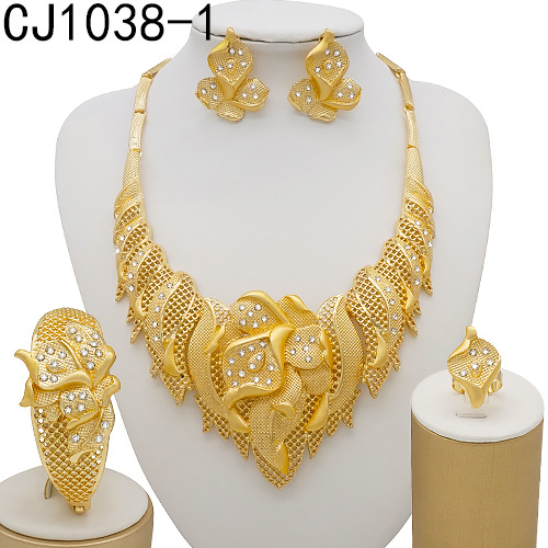 24K Gold Plated Ring Necklace Earrings Bracelet Tassel Jewelry Set