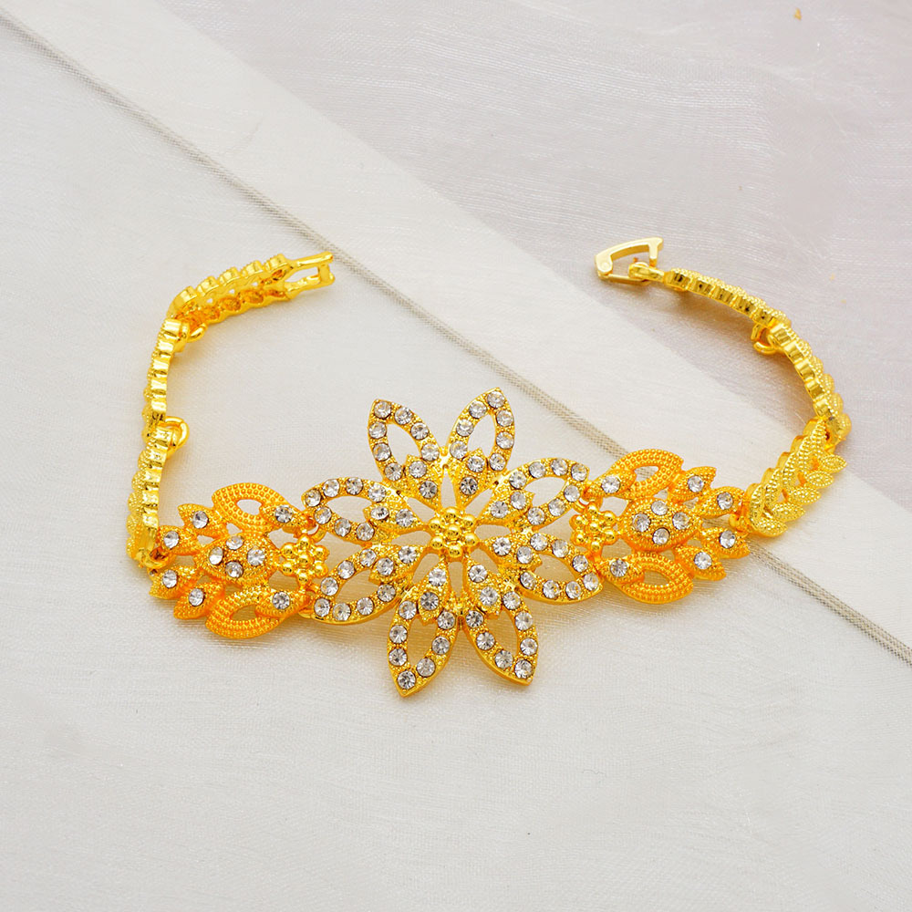 4-Piece Gold Plated Ring Necklace Earrings Bracelet Dubai Jewelry Set thumbnail 4