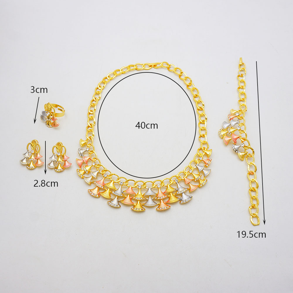 4-Piece Gold Plated Ring Necklace Earrings Bracelet Crystal Dubai Jewelry Set thumbnail 4