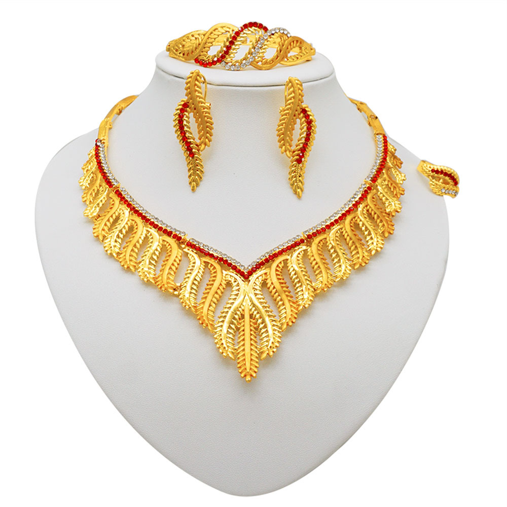 Ring Necklace Earrings Bracelet Bridal African Jewelry Set